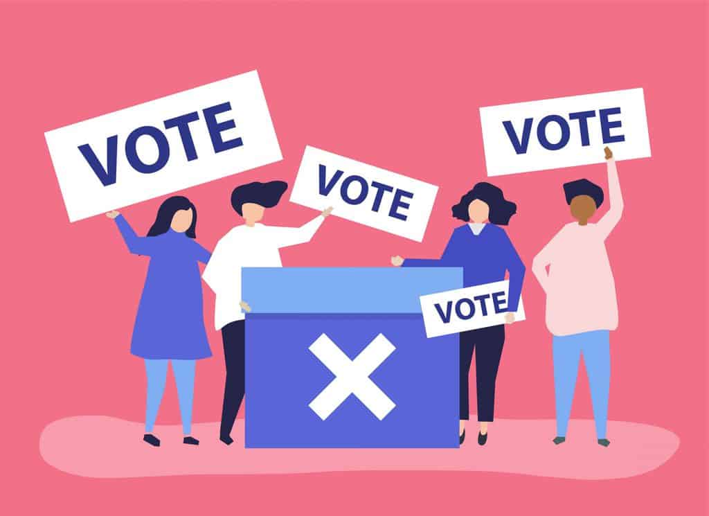 character illustration of people with vote icons vector scaled